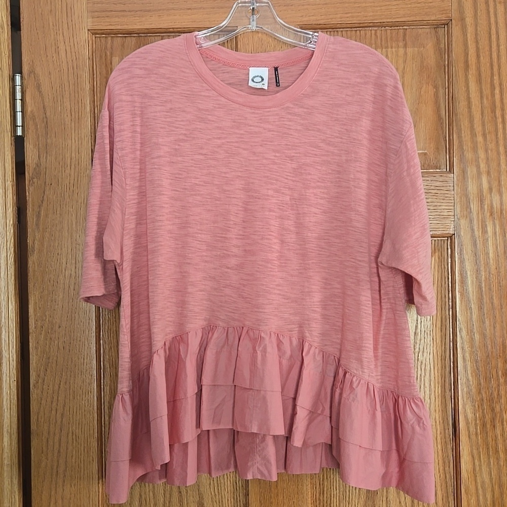 Anthropologie Akemi & Kin Flounce Ruffle Peplum Dusty Pink Long Sleeve  XS